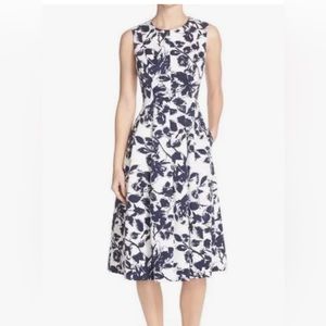 Eliza J Blue and White Faille Midi Dress with Pockets